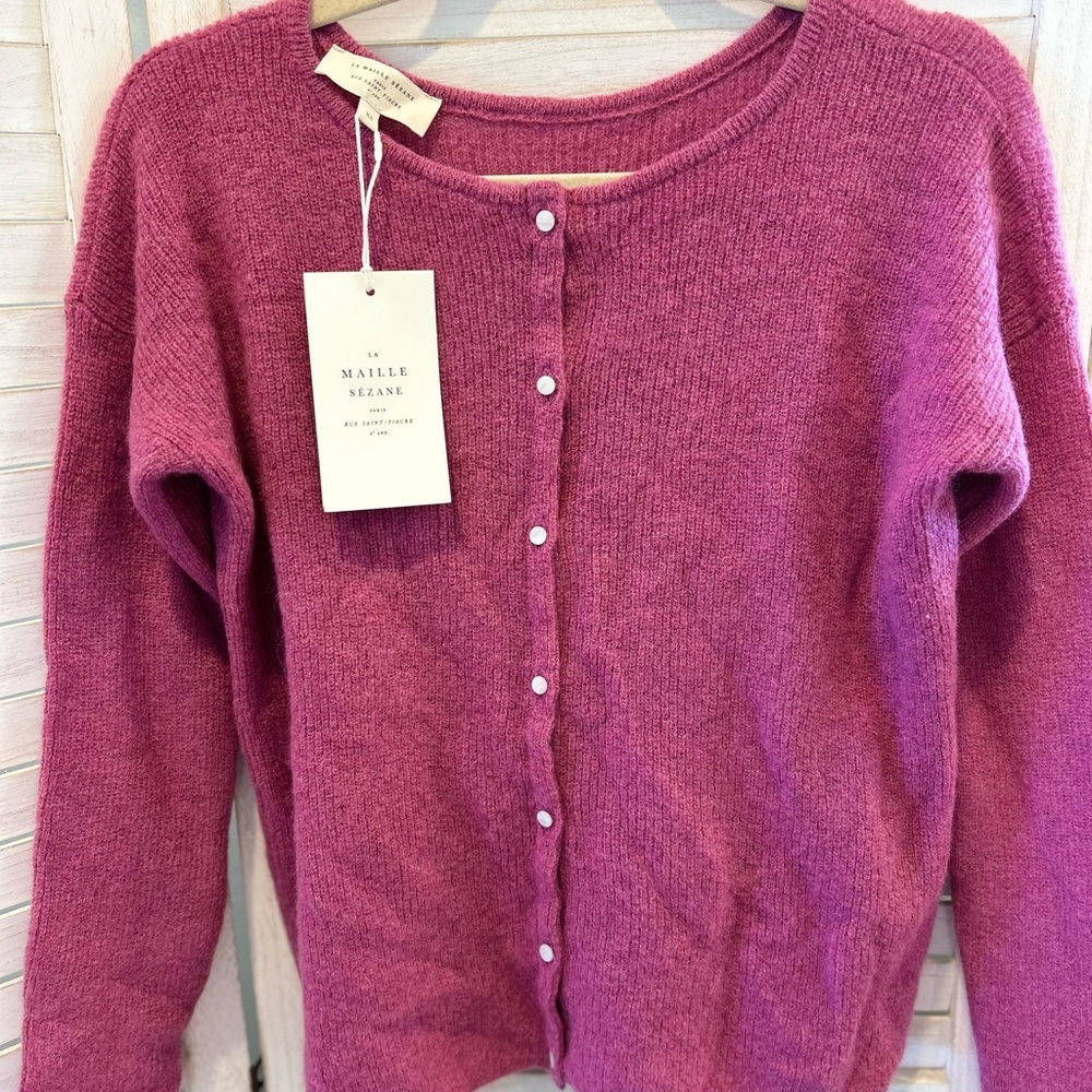 NWT LA MAILLE SEZANE Mohair Button Down Pink Cardigan Long Sleeve Sweater Small